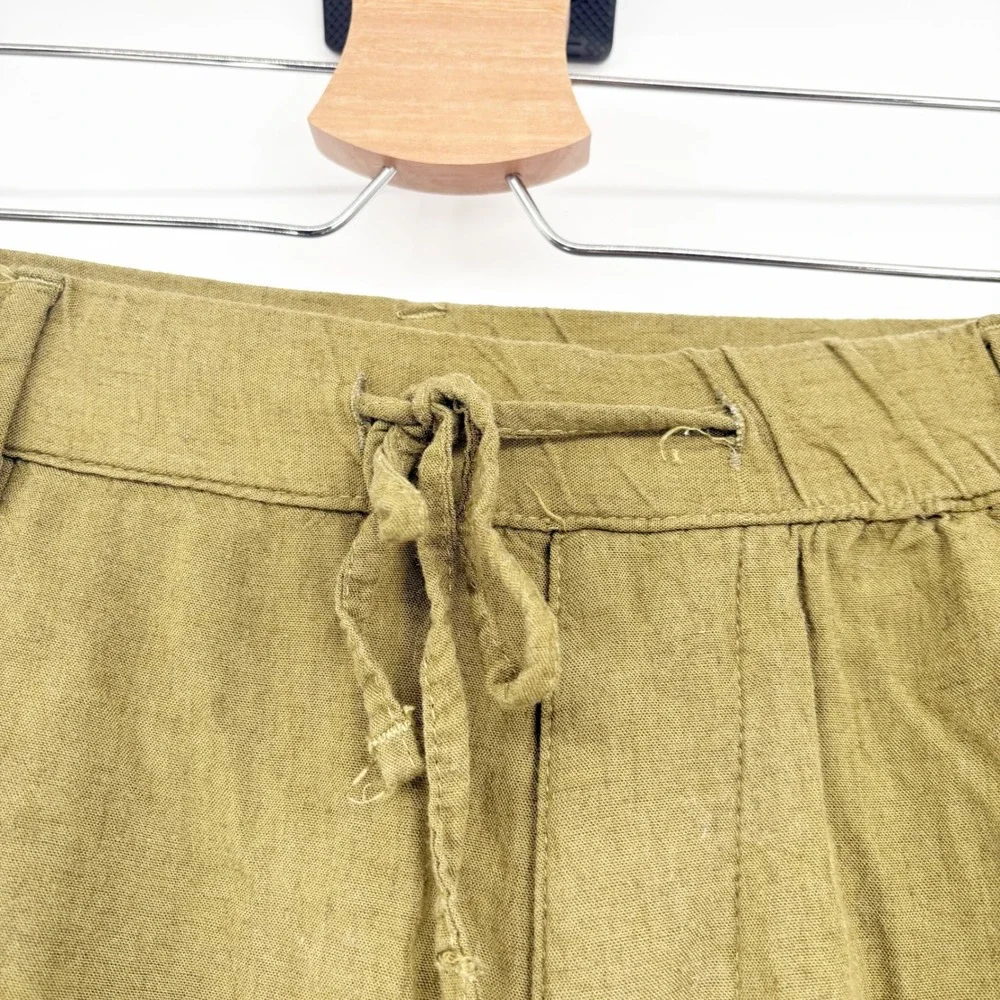 Zara Womens Olive Green Linen Blend Wide Leg Relaxed Boho Coastal Pants‎ Size XL
